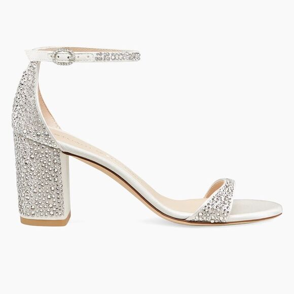 Stuart Weitzman Shoes - Stuart Weitzman Nudist Shine Block 75 Crystal Embellished Sandal size 8.5